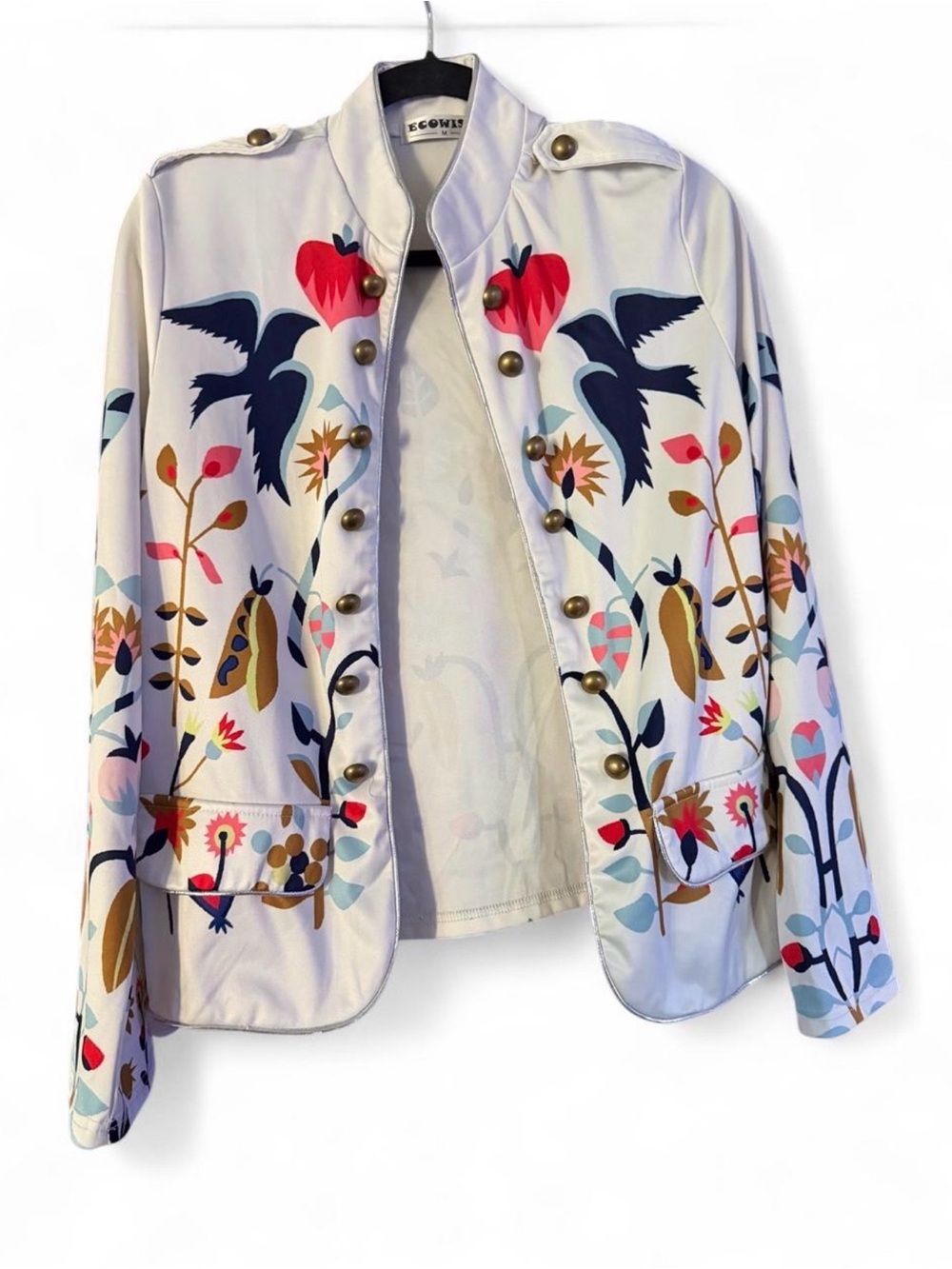 Ecowish Women’s Floral Bird Print Blazer Jacket Size Medium